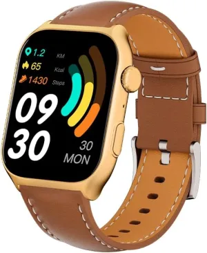 GTS7-Pro Women’s & Men’s Smartwatch for Android & IOS – 2” HD Touch Screen – Built-in Bluetooth, GPS & Alexa Technology – IP67 Waterproof – Health & Fitness Tracker: 100 Sport Modes – 5 Color straps (GOLD with BROWN LEATHER STRAP)