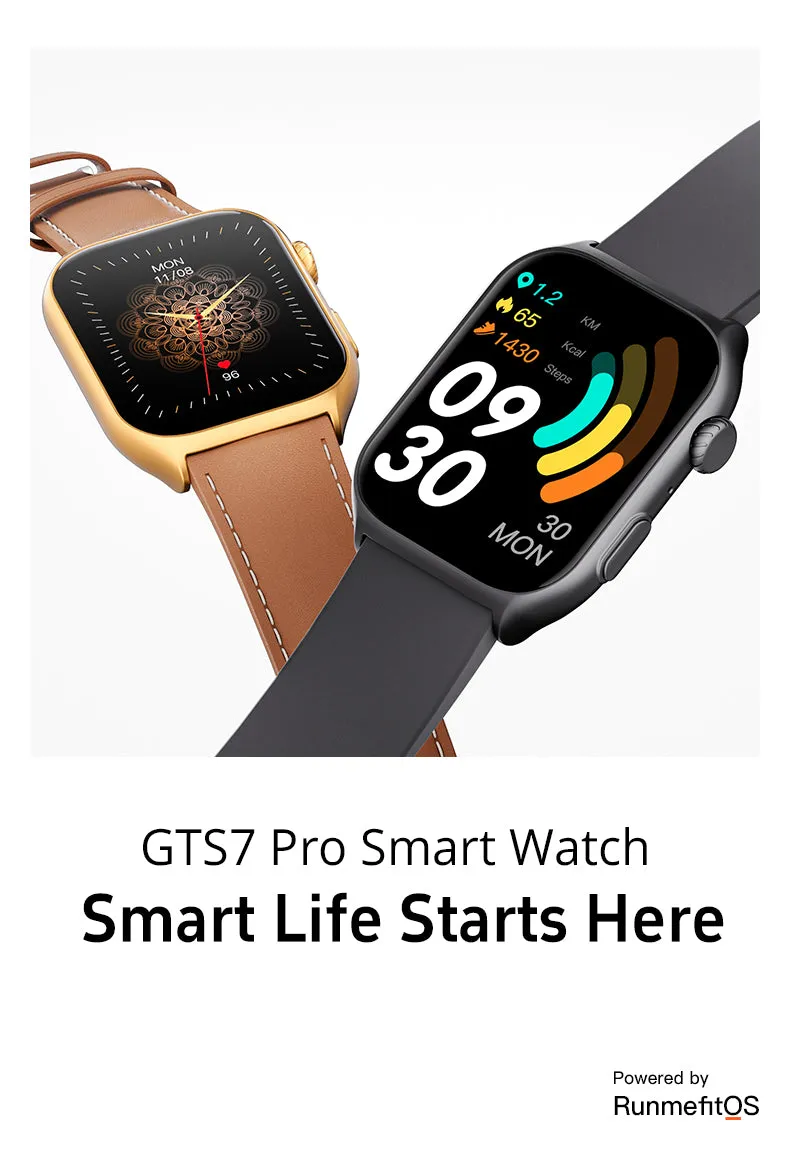 GTS7-Pro Women’s & Men’s Smartwatch for Android & IOS – 2” HD Touch Screen – Built-in Bluetooth, GPS & Alexa Technology – IP67 Waterproof – Health & Fitness Tracker: 100 Sport Modes – 5 Color straps (GOLD with BROWN LEATHER STRAP)
