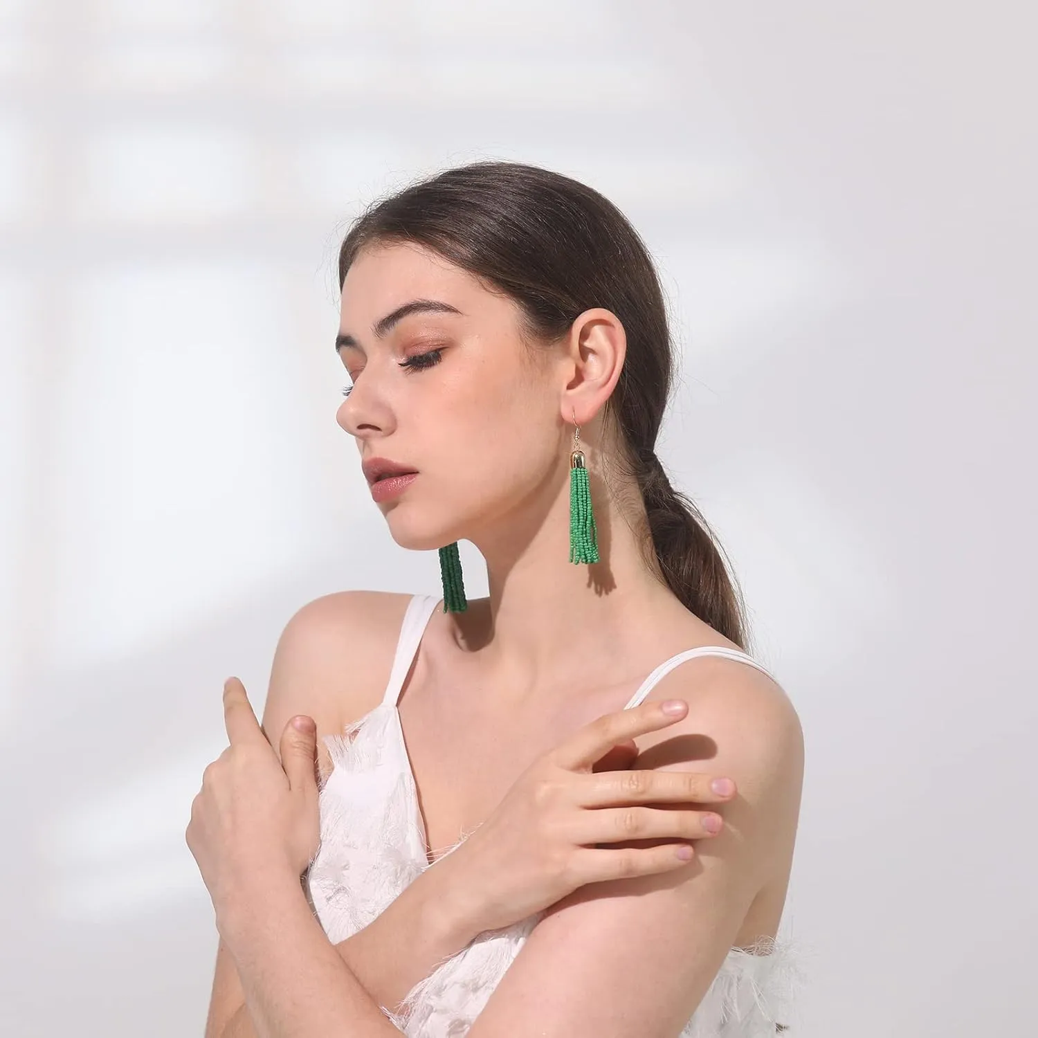 Handmade Beaded Tassel Earrings - Boho Drop Fringe Earrings for Women, Native American Indian Earrings