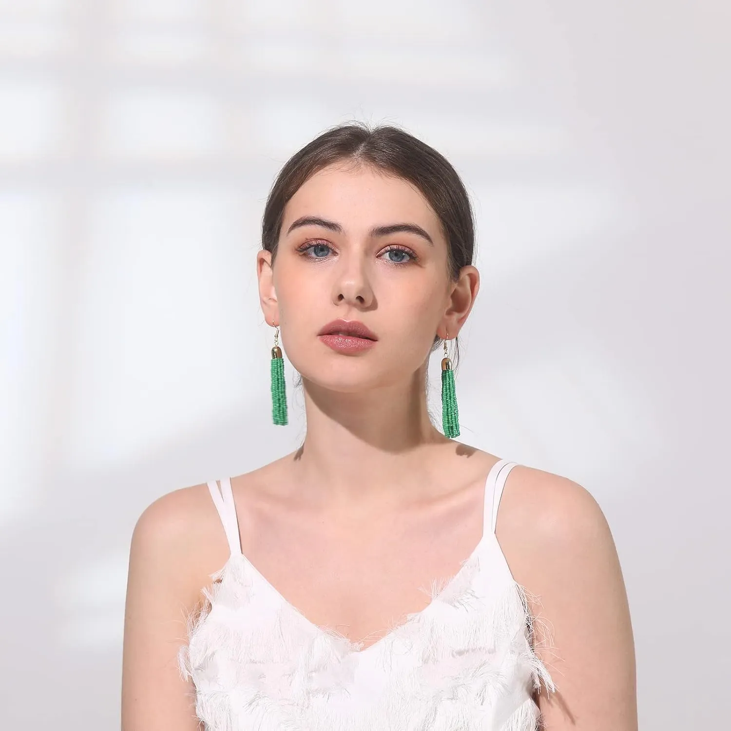 Handmade Beaded Tassel Earrings - Boho Drop Fringe Earrings for Women, Native American Indian Earrings