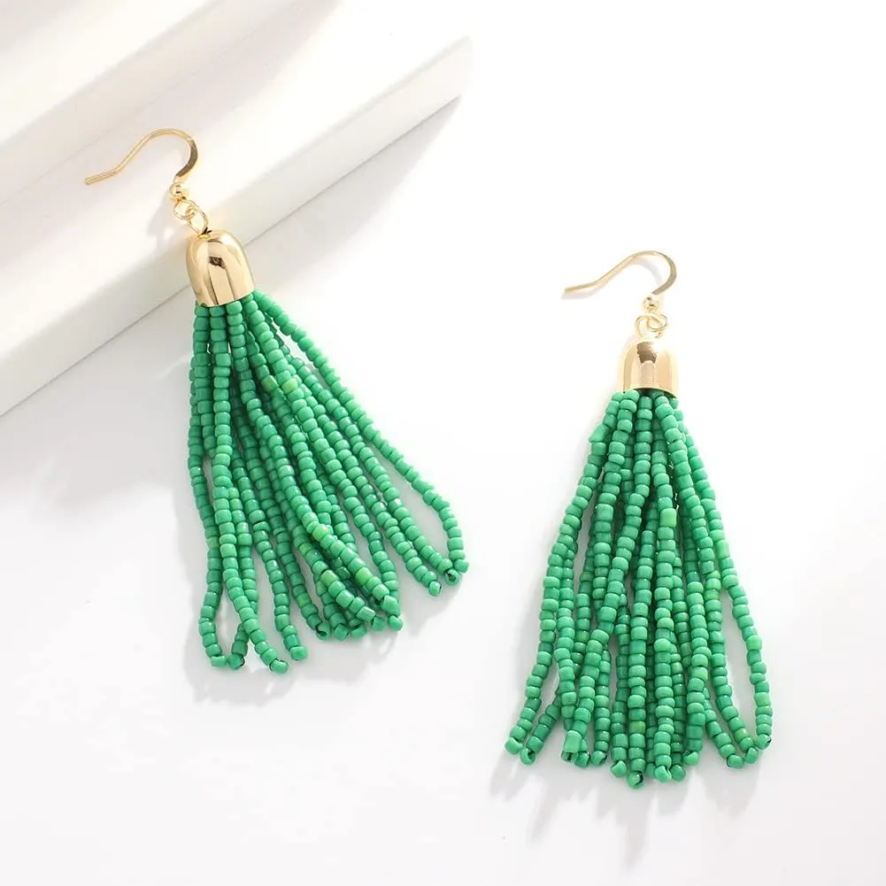 Handmade Beaded Tassel Earrings - Boho Drop Fringe Earrings for Women, Native American Indian Earrings