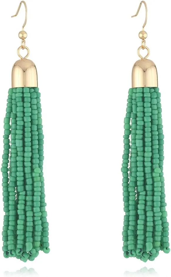 Handmade Beaded Tassel Earrings - Boho Drop Fringe Earrings for Women, Native American Indian Earrings