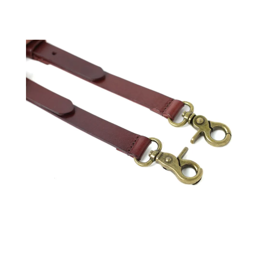 Handmade Vintage Genuine Leather Suspenders With Hook Clips - Reddish Brown