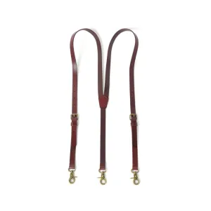 Handmade Vintage Genuine Leather Suspenders With Hook Clips - Reddish Brown
