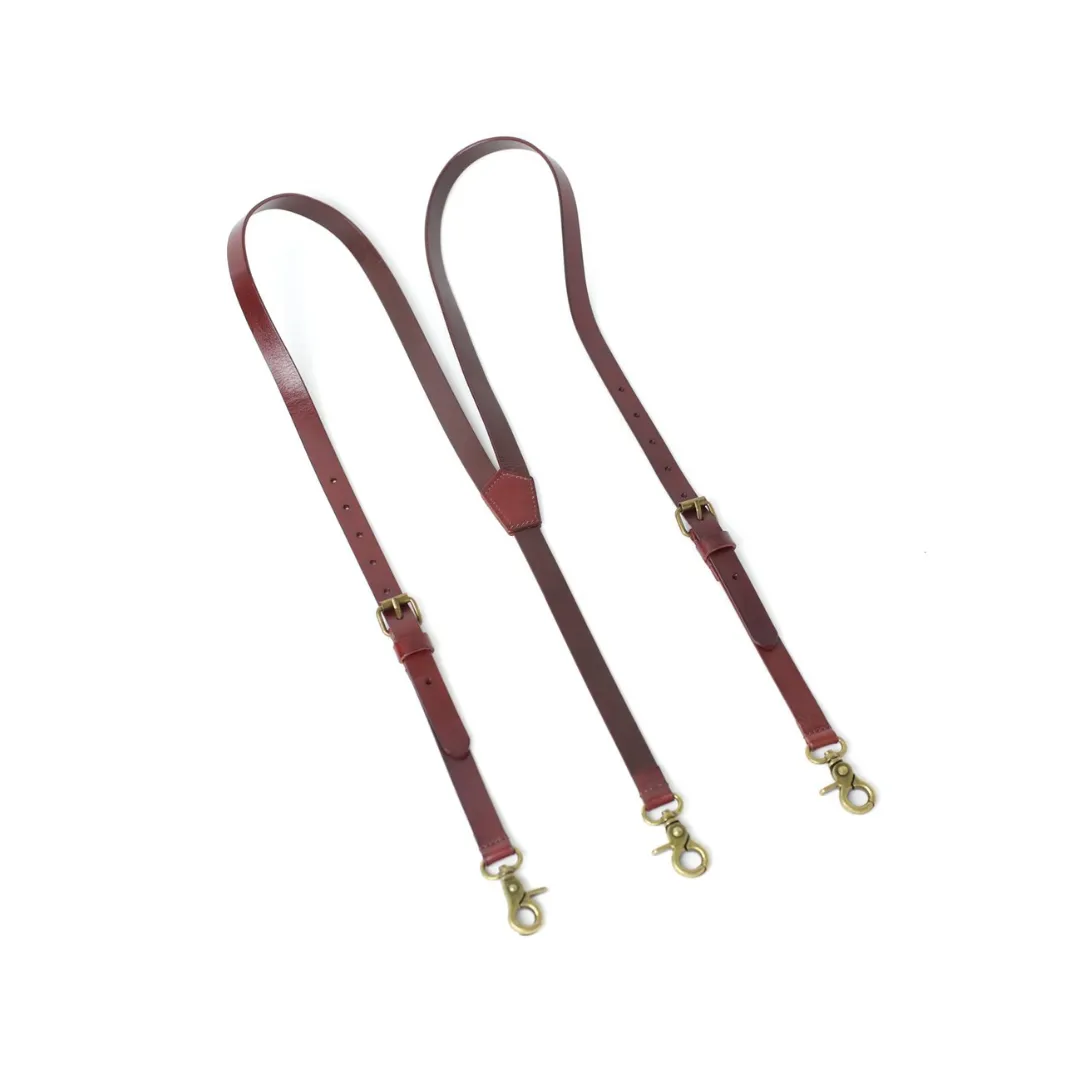 Handmade Vintage Genuine Leather Suspenders With Hook Clips - Reddish Brown