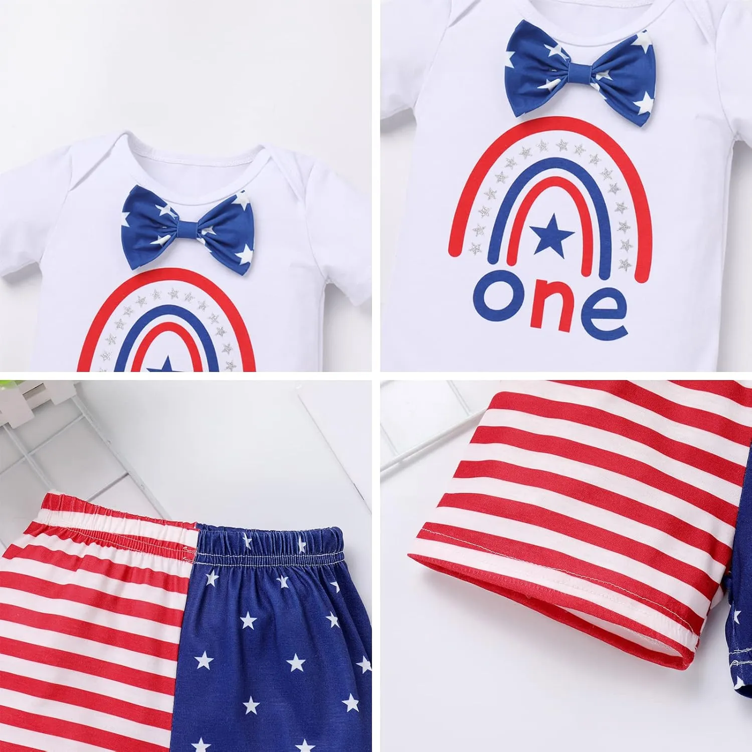 IBTOM CASTLE Newborn Infant Baby Boy My First 4th of July Outfit Suspender Shorts Cake Smash Party Photo Shoot Clothes Set