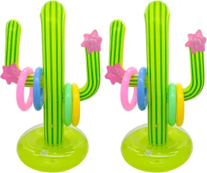 Inflatable Cactus Ring Toss Game Set with 8 Pcs Inflatable Rings - Hawaiian Pool Games Cactus for Summer Party Supplies Favors - Pool Beach Party Decoration Supplies