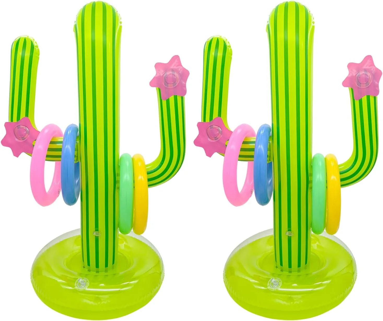 Inflatable Cactus Ring Toss Game Set with 8 Pcs Inflatable Rings - Hawaiian Pool Games Cactus for Summer Party Supplies Favors - Pool Beach Party Decoration Supplies