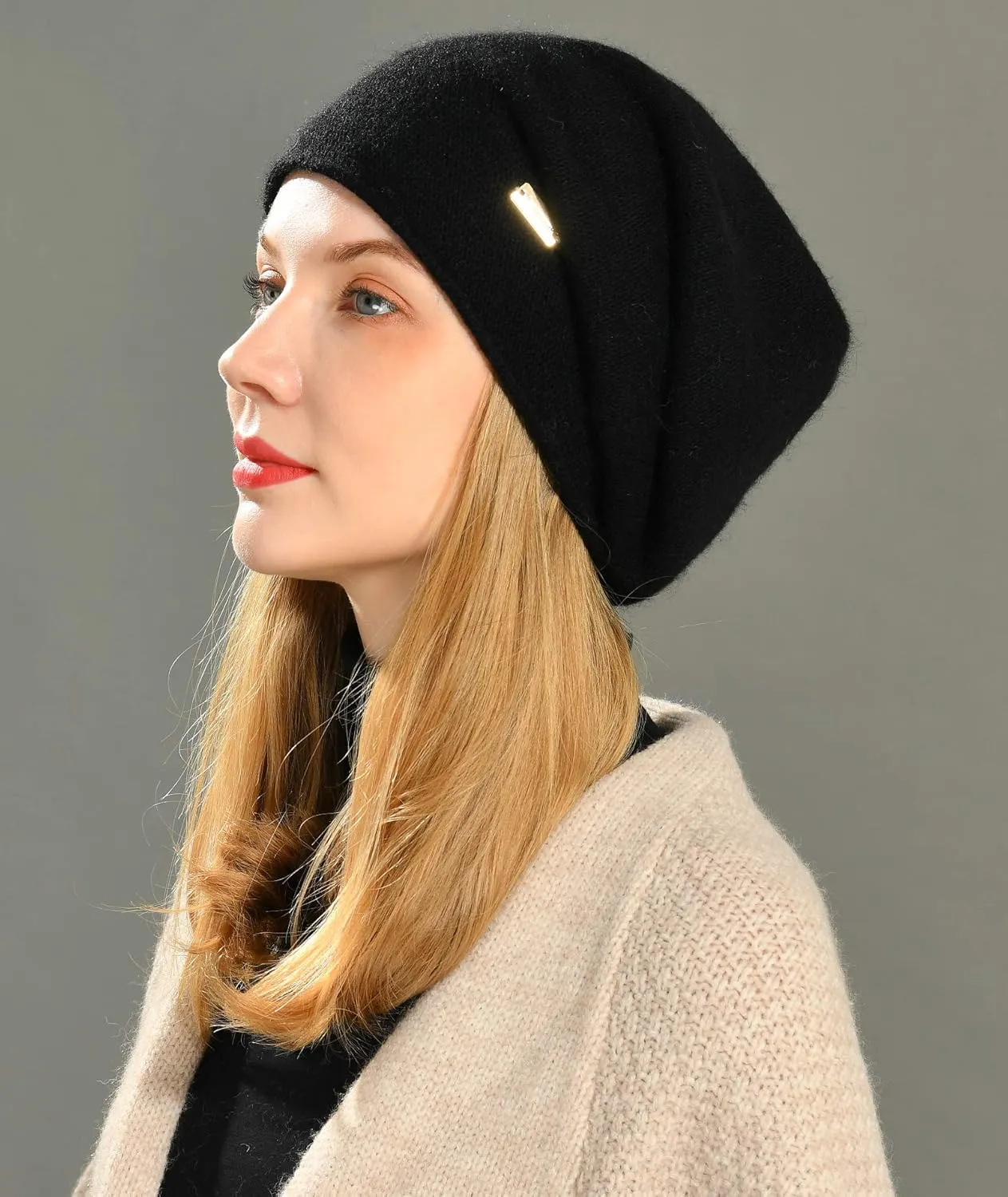 jaxmonoy Slouchy Knit Beanie Hat for Women Winter Soft Warm Ladies Laightweight Slouch Knitted Skull Beanies Cap