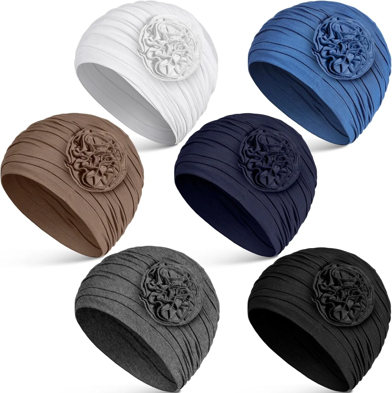 JenPen 6 Pcs Cotton Beanie Turban Headwear for Women Soft Cancer Chemo Head Scarf Hats Elastic Hats for Women's Hair