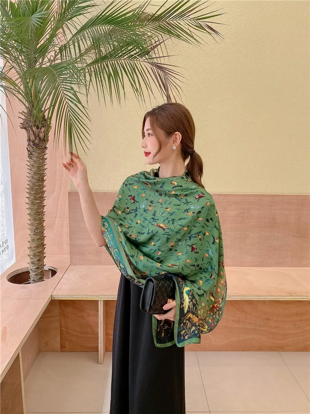 K-Elewon Silk Scarf Head scarf Fashion Scarves Long Lightweight Sunscreen Shawls for Women