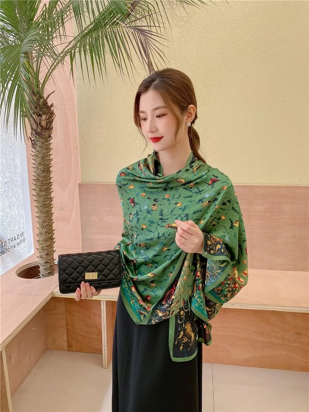 K-Elewon Silk Scarf Head scarf Fashion Scarves Long Lightweight Sunscreen Shawls for Women