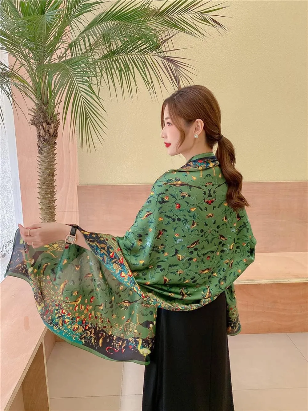 K-Elewon Silk Scarf Head scarf Fashion Scarves Long Lightweight Sunscreen Shawls for Women
