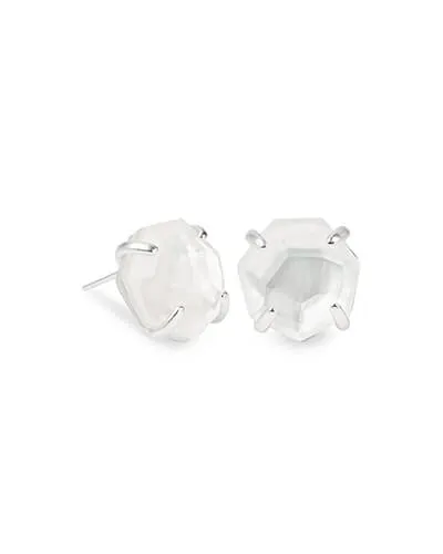 Kendra Scott Ryan Bright Silver Stud Earrings In Ivory Mother-Of-Pearl