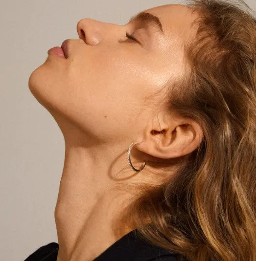 Large Crystal Semi Hoop Earrings | Silver Plated