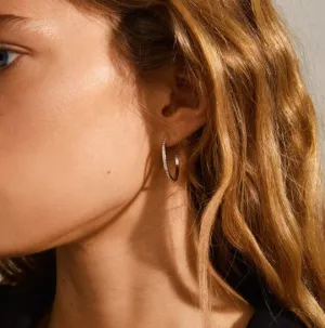 Large Crystal Semi Hoop Earrings | Silver Plated