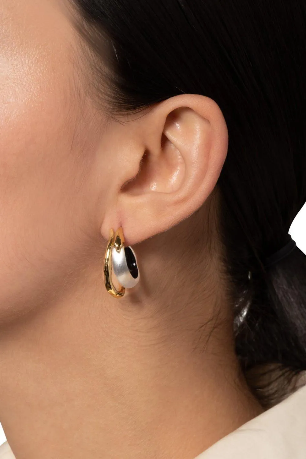Large Molten Double Hoop Earrings - Silver