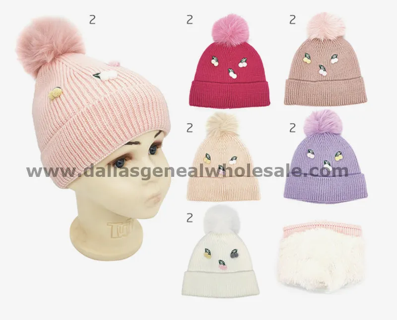 Little Girls Winter Cherry Beanie Hats Wholesale