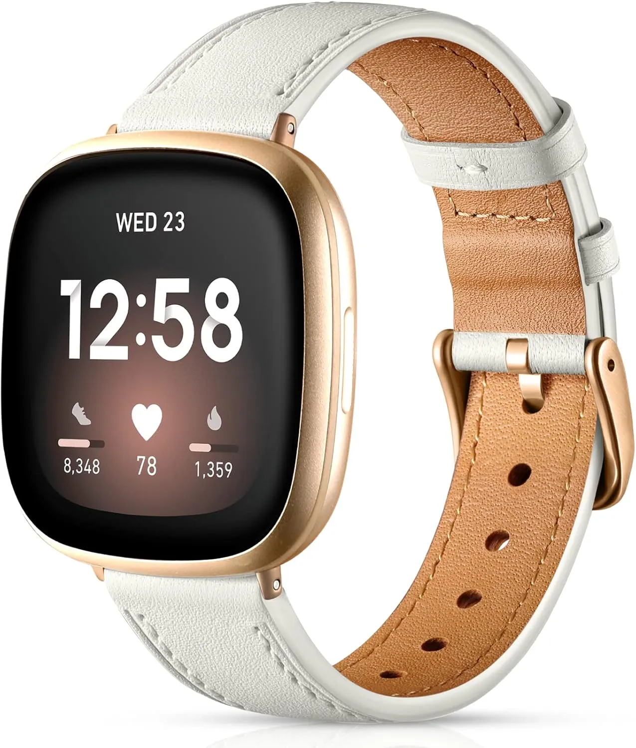 Maledan Compatible with Fitbit Sense/Fitbit Versa 3 Bands Women Men, Soft Top Grain Genuine Leather Band Replacement Wristbands Slim Strap Accessories for Fitbit Versa 3/Versa 4/Sense/Sense 2 Watch