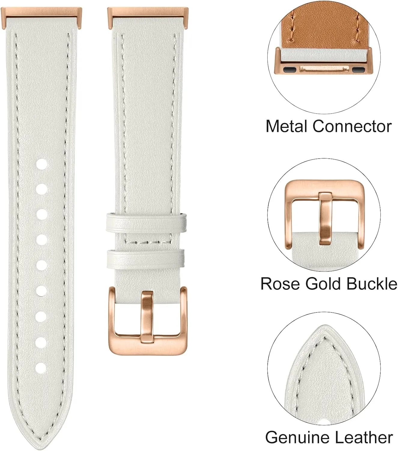 Maledan Compatible with Fitbit Sense/Fitbit Versa 3 Bands Women Men, Soft Top Grain Genuine Leather Band Replacement Wristbands Slim Strap Accessories for Fitbit Versa 3/Versa 4/Sense/Sense 2 Watch