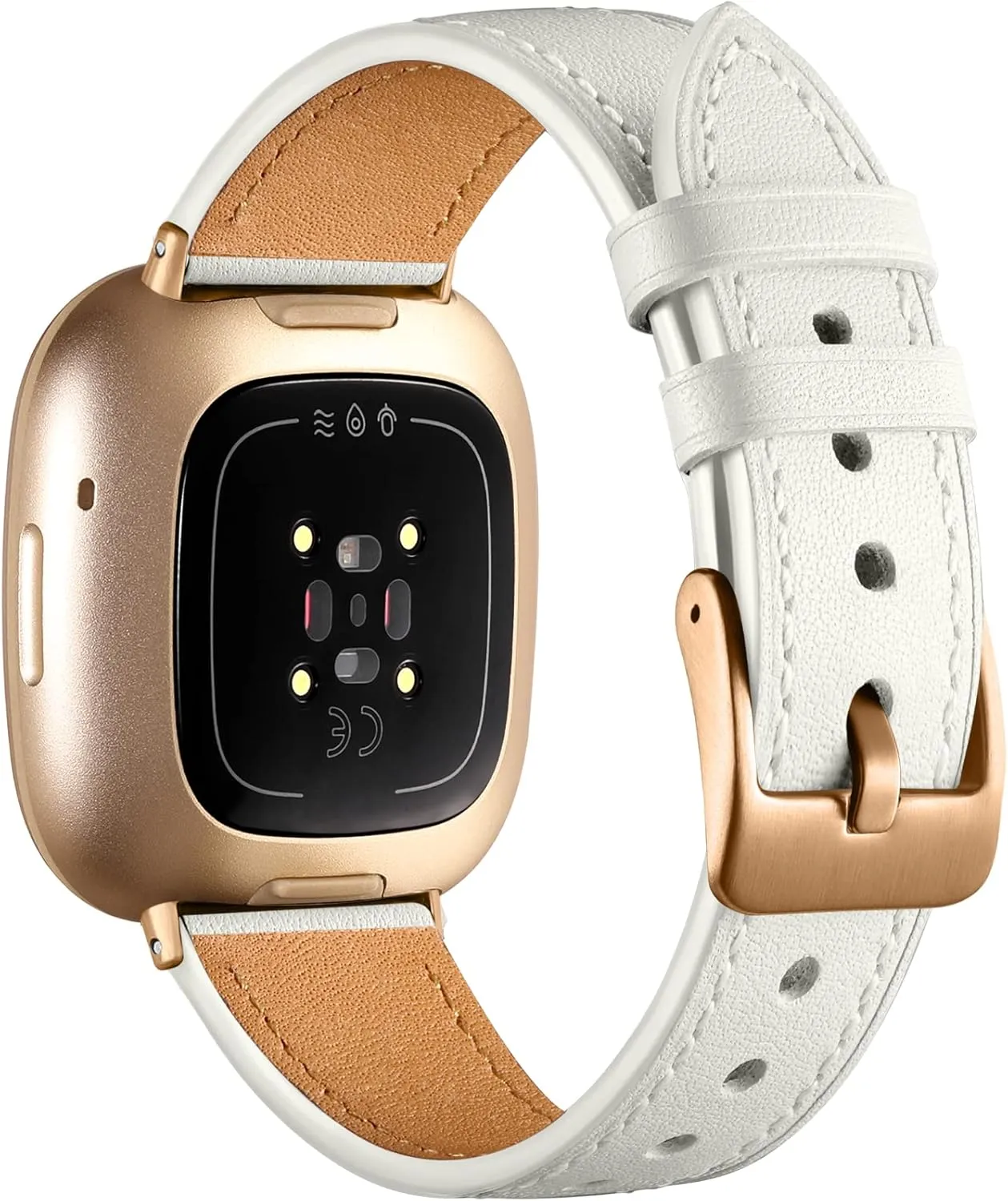 Maledan Compatible with Fitbit Sense/Fitbit Versa 3 Bands Women Men, Soft Top Grain Genuine Leather Band Replacement Wristbands Slim Strap Accessories for Fitbit Versa 3/Versa 4/Sense/Sense 2 Watch