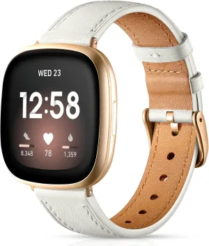 Maledan Compatible with Fitbit Sense/Fitbit Versa 3 Bands Women Men, Soft Top Grain Genuine Leather Band Replacement Wristbands Slim Strap Accessories for Fitbit Versa 3/Versa 4/Sense/Sense 2 Watch