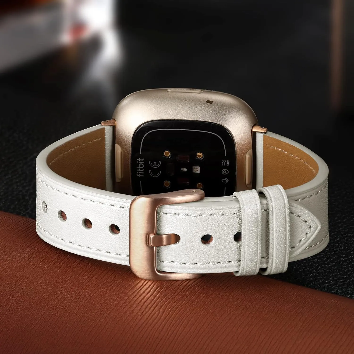 Maledan Compatible with Fitbit Sense/Fitbit Versa 3 Bands Women Men, Soft Top Grain Genuine Leather Band Replacement Wristbands Slim Strap Accessories for Fitbit Versa 3/Versa 4/Sense/Sense 2 Watch