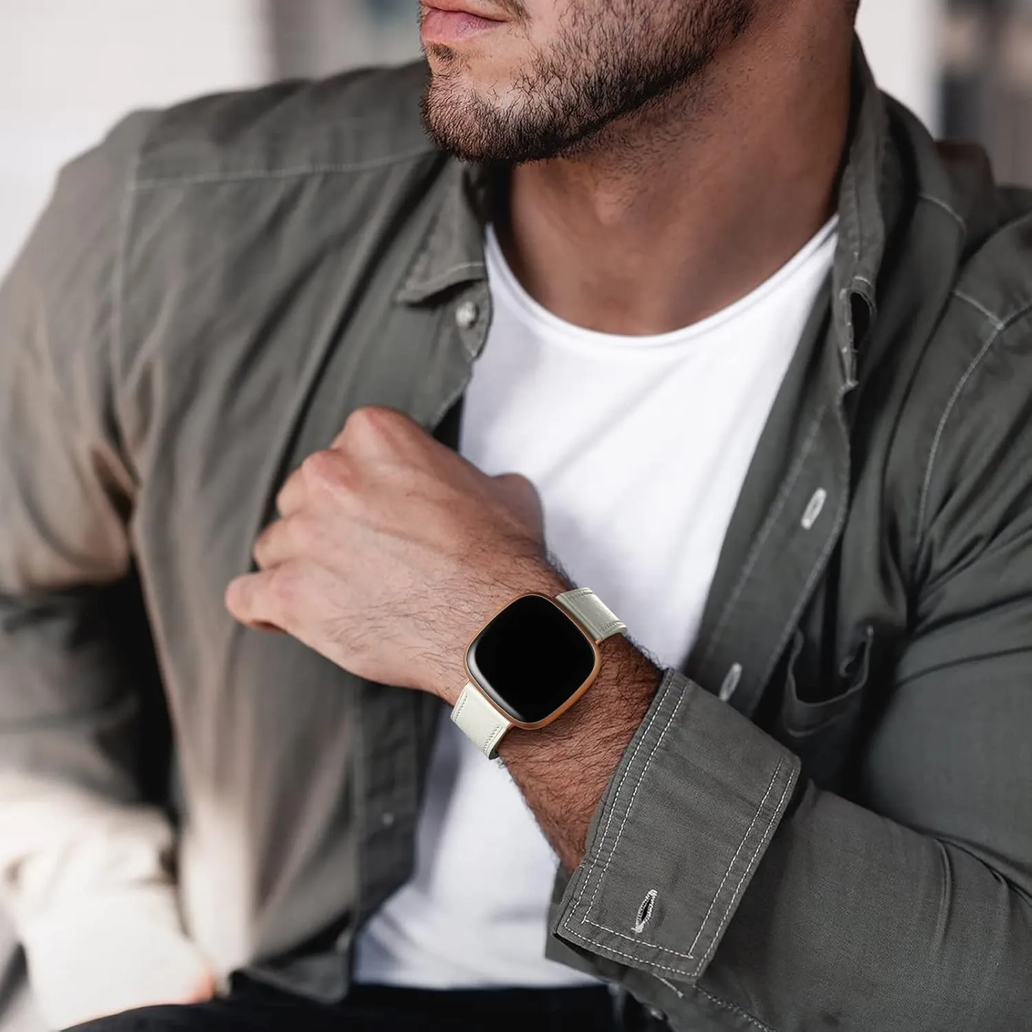 Maledan Compatible with Fitbit Sense/Fitbit Versa 3 Bands Women Men, Soft Top Grain Genuine Leather Band Replacement Wristbands Slim Strap Accessories for Fitbit Versa 3/Versa 4/Sense/Sense 2 Watch
