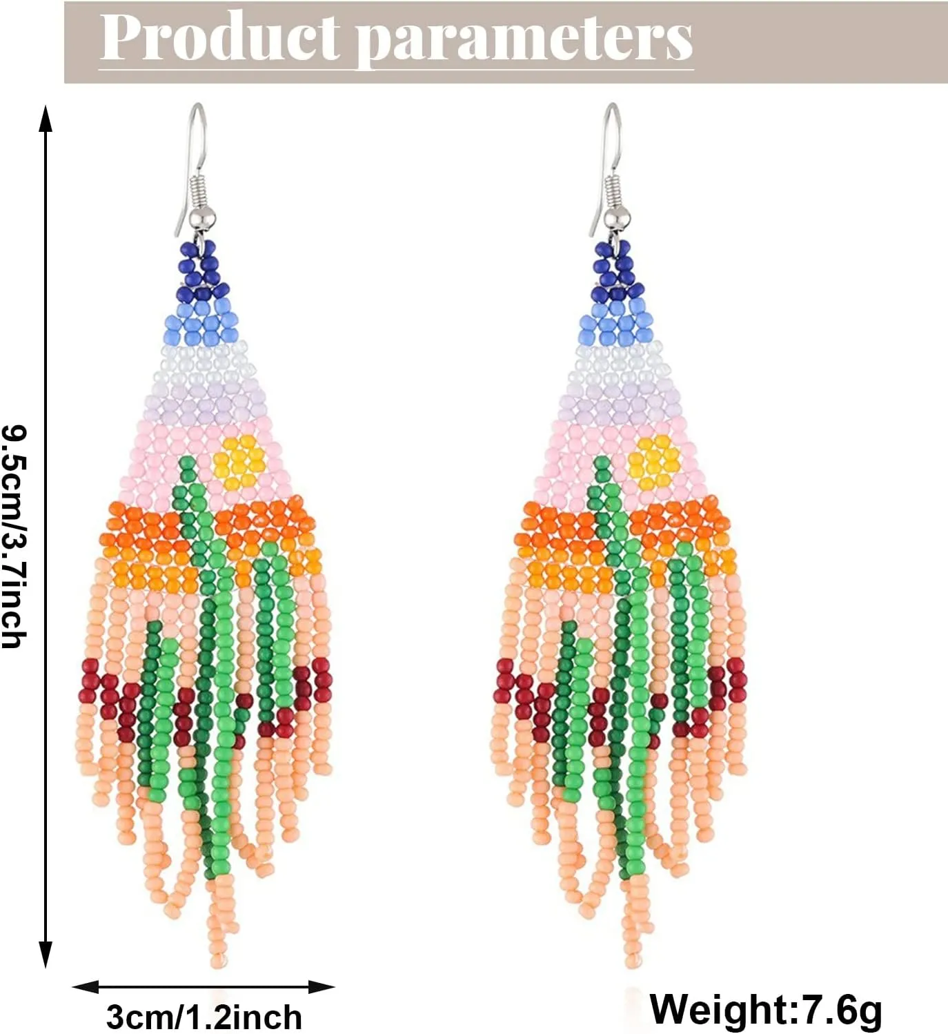 MJartoria Long Beaded Tassel Earrings for Women - Boho Vintage Drop Dangle Native Handmade Statement Jewelry - Seed Bead Gifts
