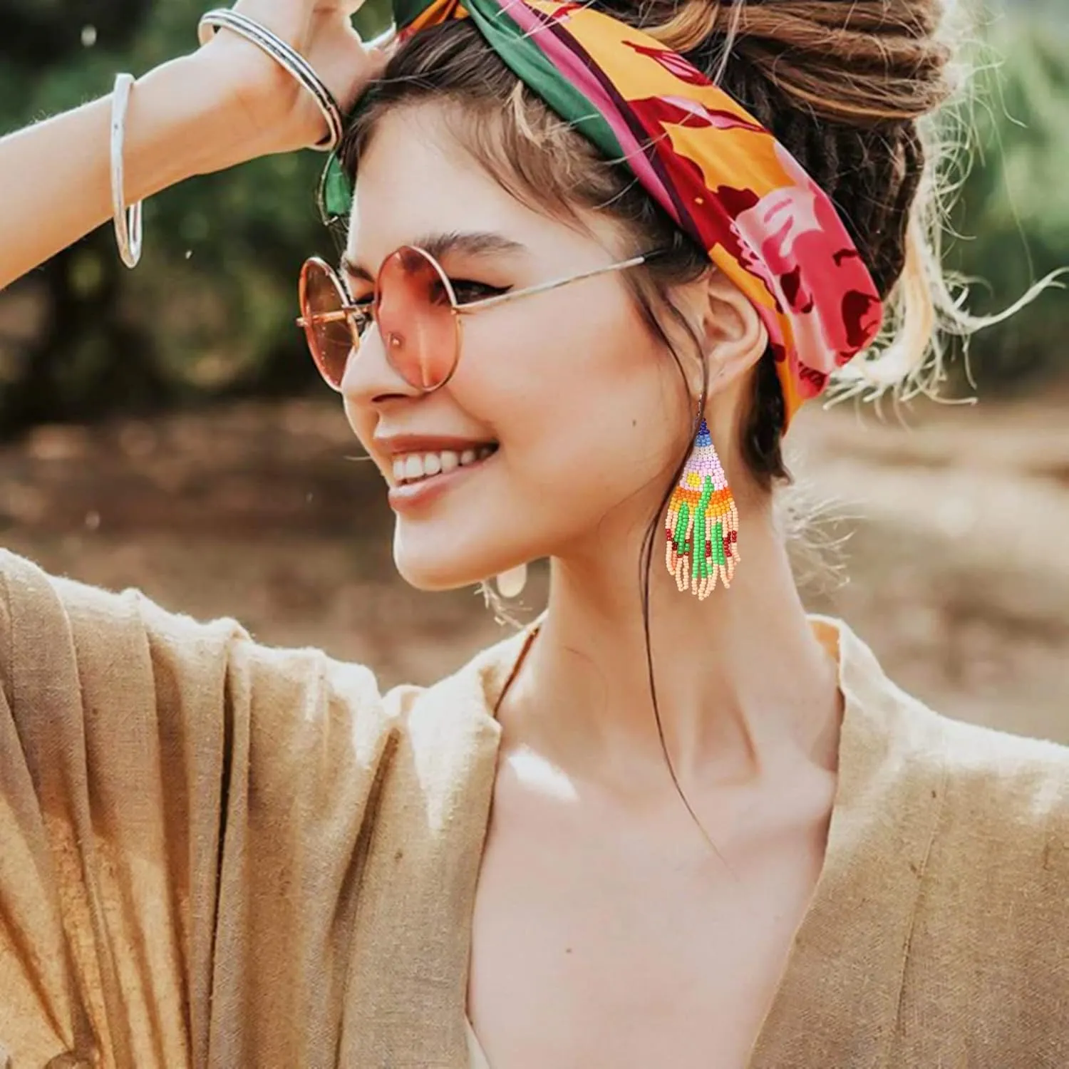 MJartoria Long Beaded Tassel Earrings for Women - Boho Vintage Drop Dangle Native Handmade Statement Jewelry - Seed Bead Gifts
