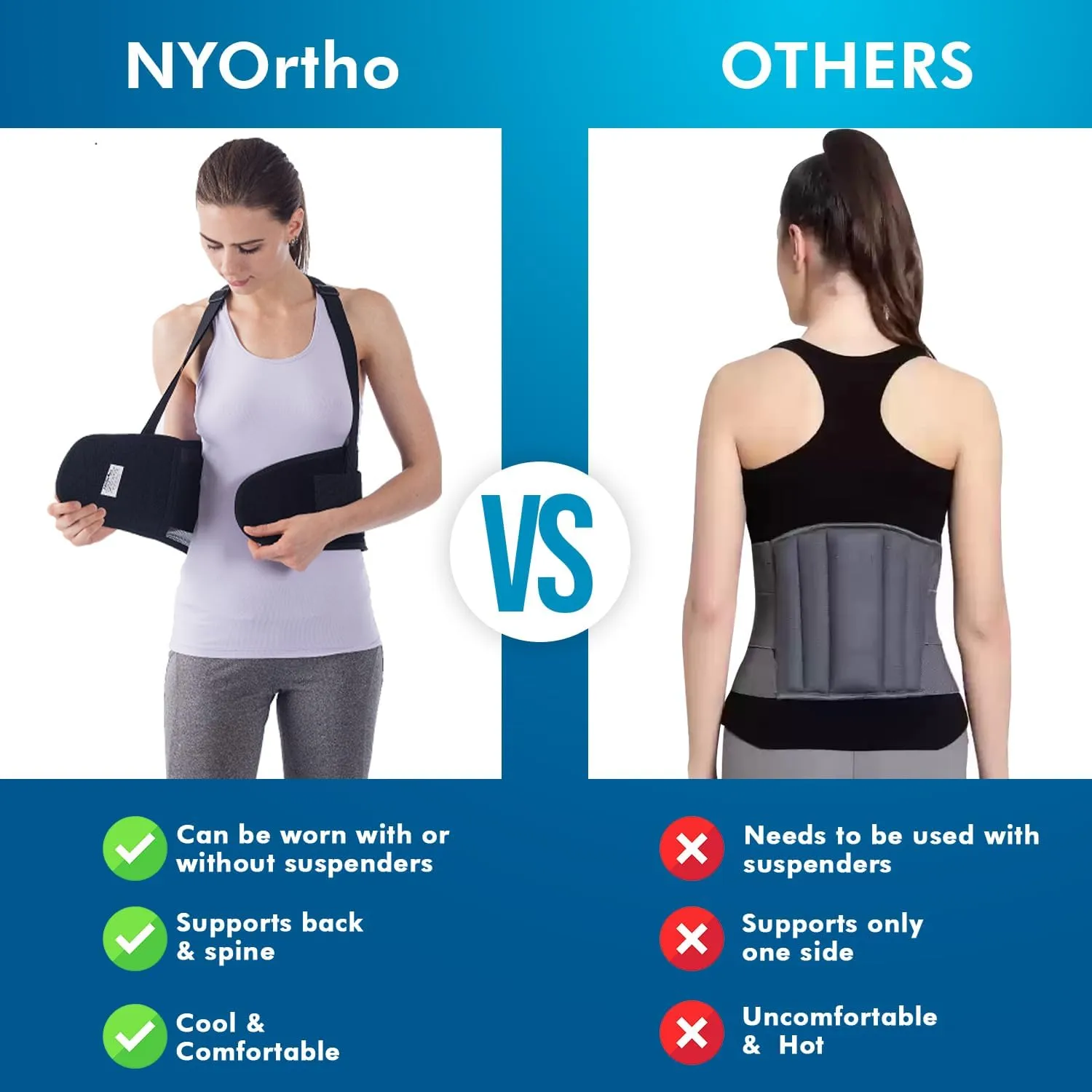 NYOrtho Back Brace Women & Men - 3XL - 46"-50" - Relieves Pain - Support Suspenders - osteoporosis - Maximum Posture Spine Support - Hook Loop