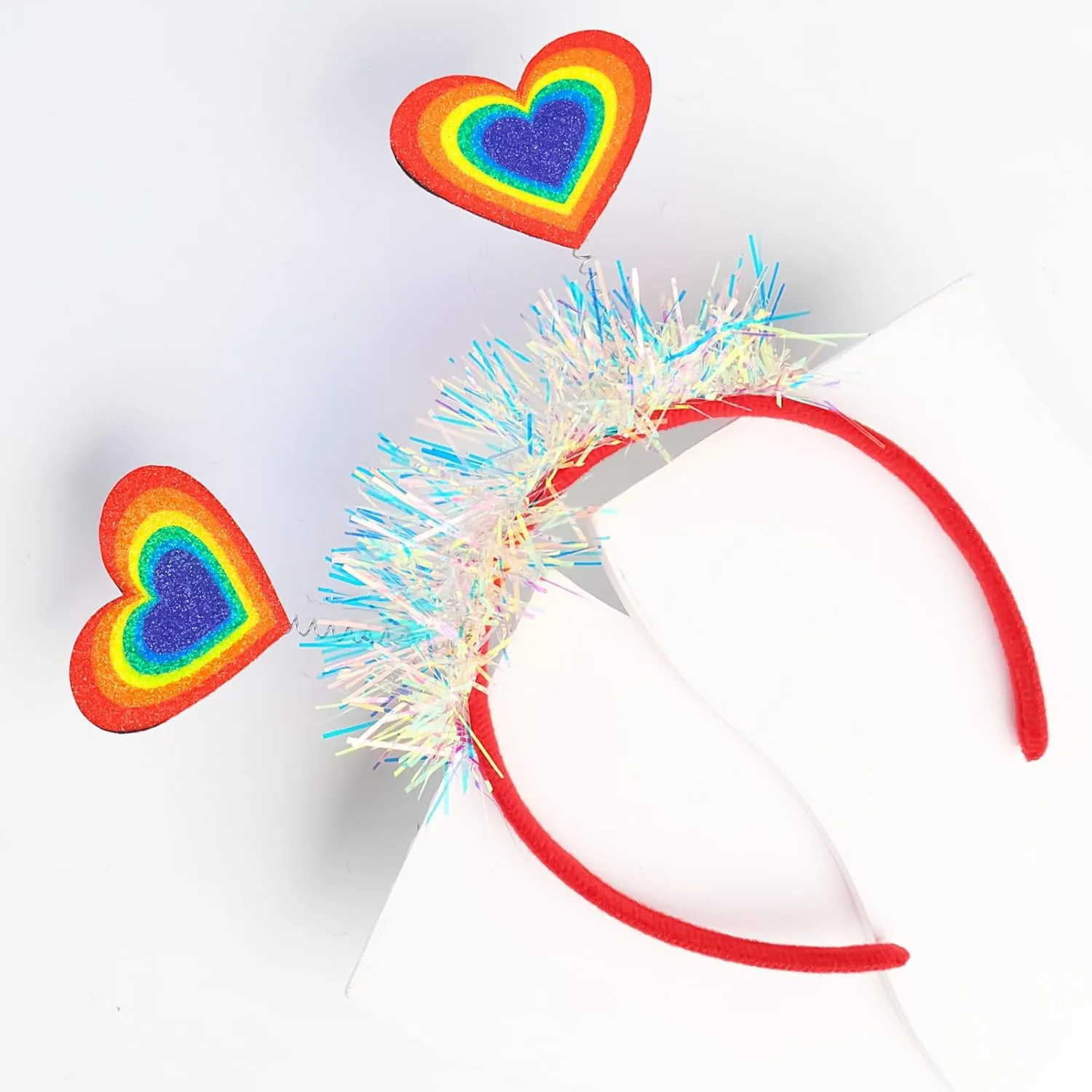 Rainbow Hair Hoop Glitter Tassel Head Bopper Color Heart Hairband for Women Girls Kids - Gay Pride Celebration Parades Festival Headdress Accessories 1PCS