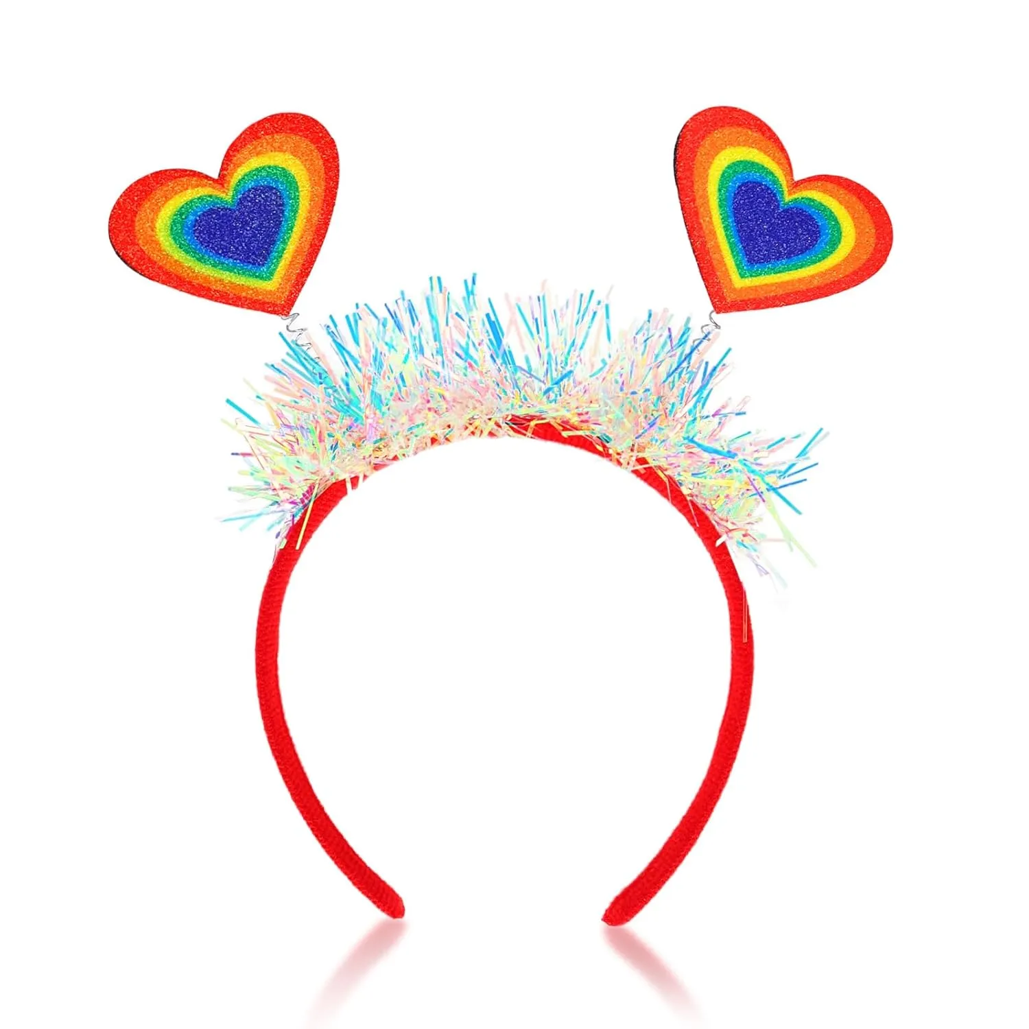 Rainbow Hair Hoop Glitter Tassel Head Bopper Color Heart Hairband for Women Girls Kids - Gay Pride Celebration Parades Festival Headdress Accessories 1PCS