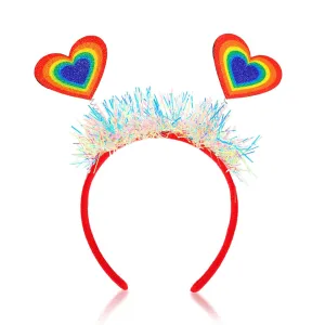 Rainbow Hair Hoop Glitter Tassel Head Bopper Color Heart Hairband for Women Girls Kids - Gay Pride Celebration Parades Festival Headdress Accessories 1PCS