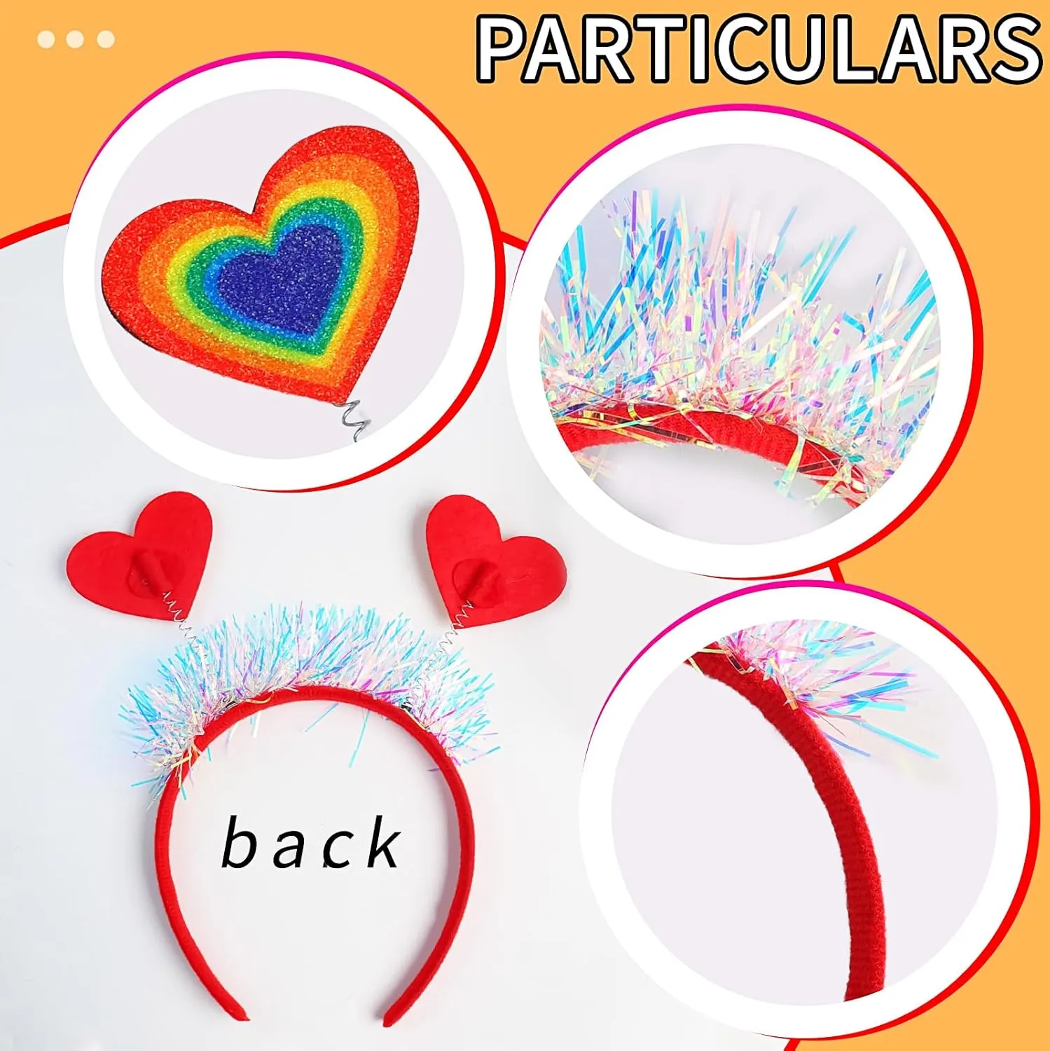 Rainbow Hair Hoop Glitter Tassel Head Bopper Color Heart Hairband for Women Girls Kids - Gay Pride Celebration Parades Festival Headdress Accessories 1PCS