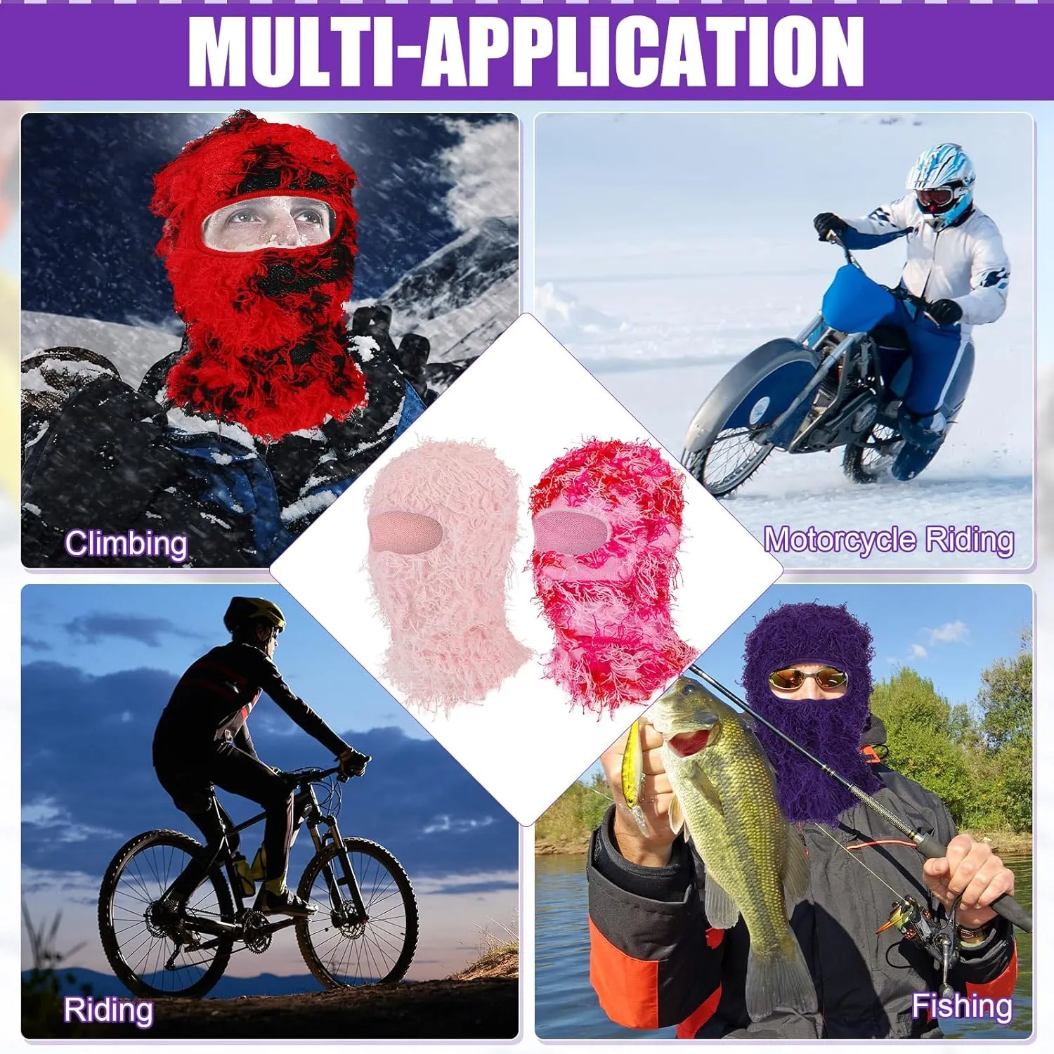 Ramede 6 Pcs Distressed Balaclava Ski Mask Full Face Balaclava Mask Knitted Cool Windproof Mask for Men Women for Cold Winter