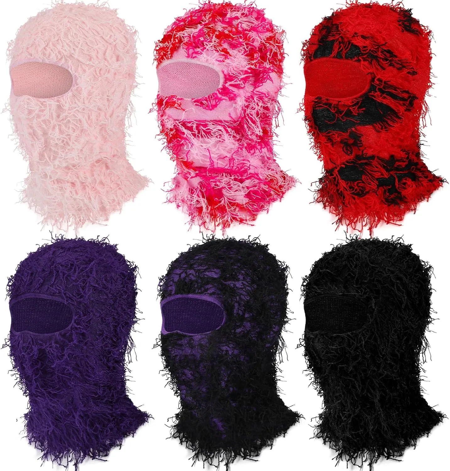 Ramede 6 Pcs Distressed Balaclava Ski Mask Full Face Balaclava Mask Knitted Cool Windproof Mask for Men Women for Cold Winter