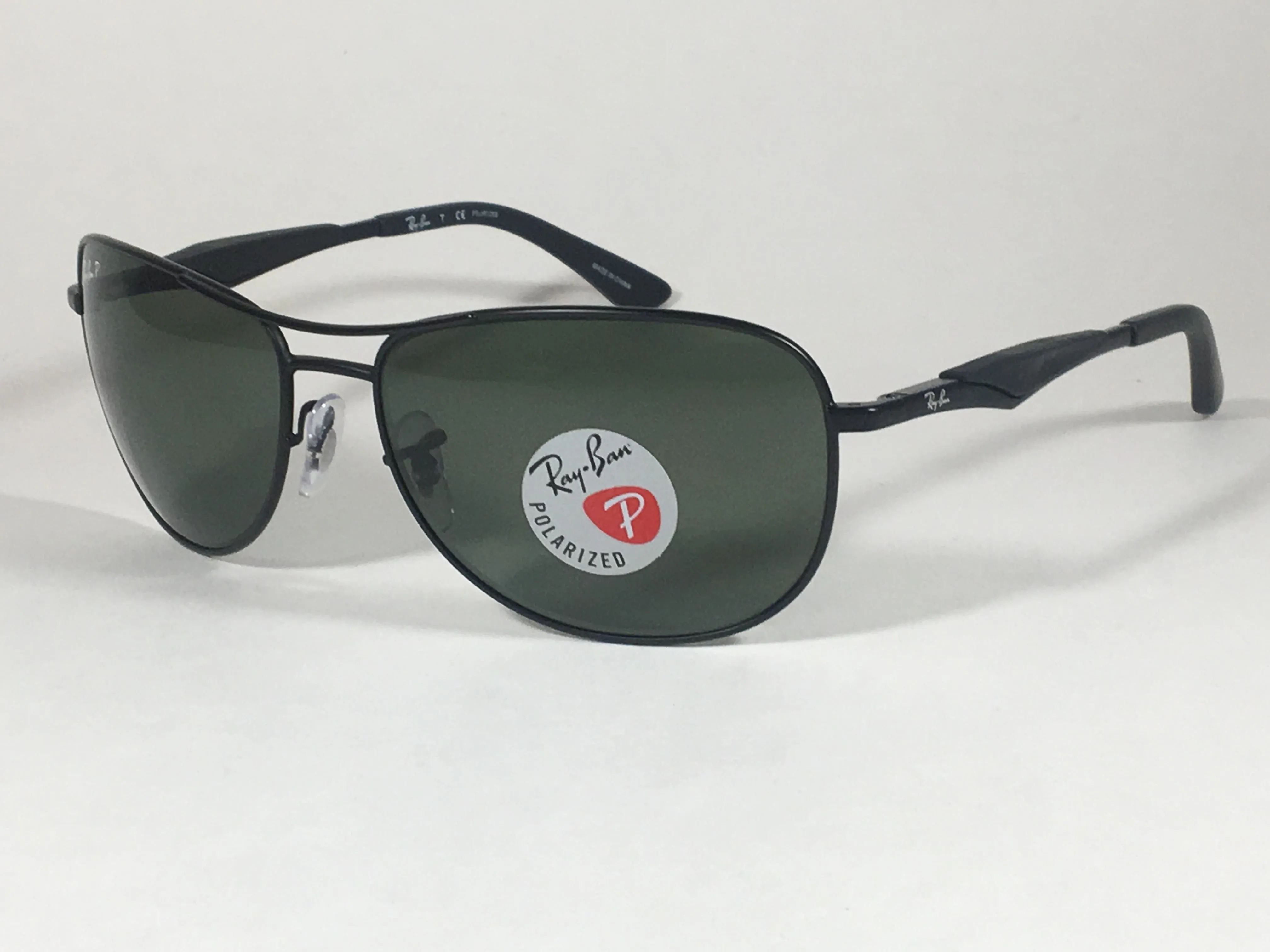Ray-Ban Polarized Pilot Sunglasses RB3519 006/9A Aviator Matte Black Frame Green Lens