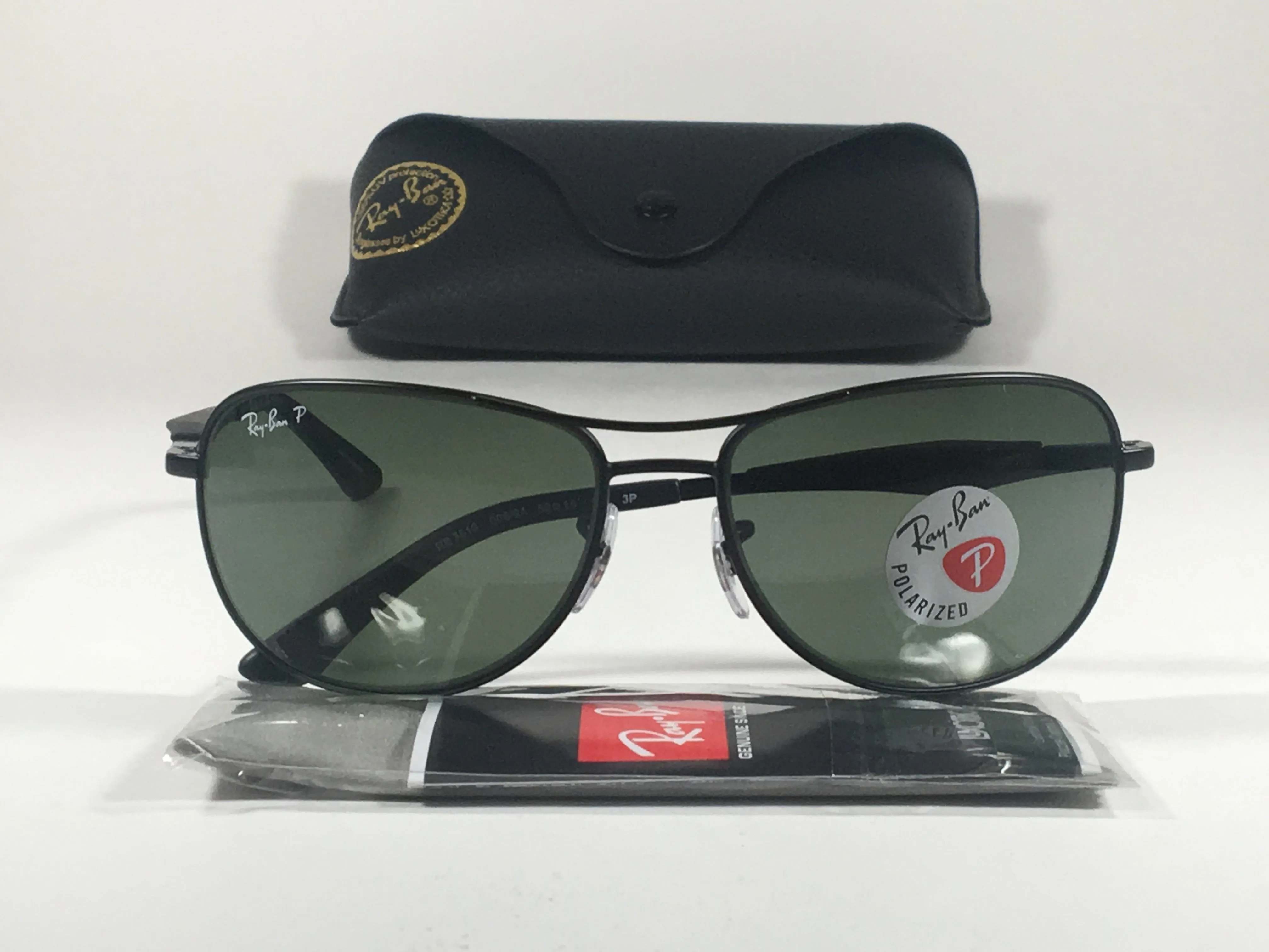 Ray-Ban Polarized Pilot Sunglasses RB3519 006/9A Aviator Matte Black Frame Green Lens