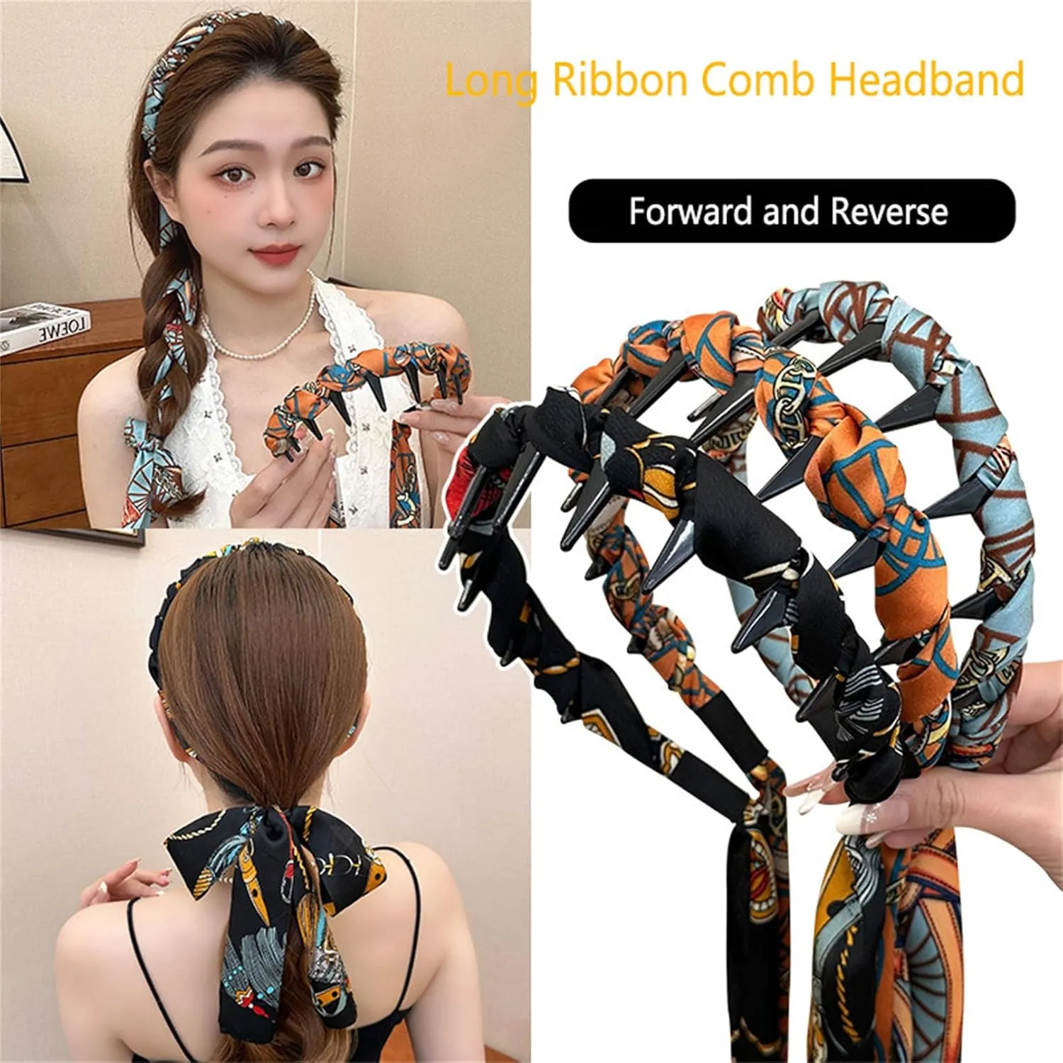 Retro Long Ribbon Headband, 2025 New Satin Fabric Hair Bands, Create High Cranial Top Hair & Twist Braid for Women Girls (Blue, One Size)