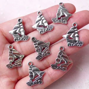 Sailing Boat / Sail Yacht / Pirate Ship Charms (8pcs / 17mm x 19mm / Tibetan Silver / 2 Sided) Nautical Jewelry Bookmark Wine Charm CHM923