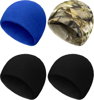 SATINIOR 4 Pieces Cotton Skull Caps for Men Women Fleece Beanies Hat Warm Soft Polar Beanie Hat Thick Windproof Winter