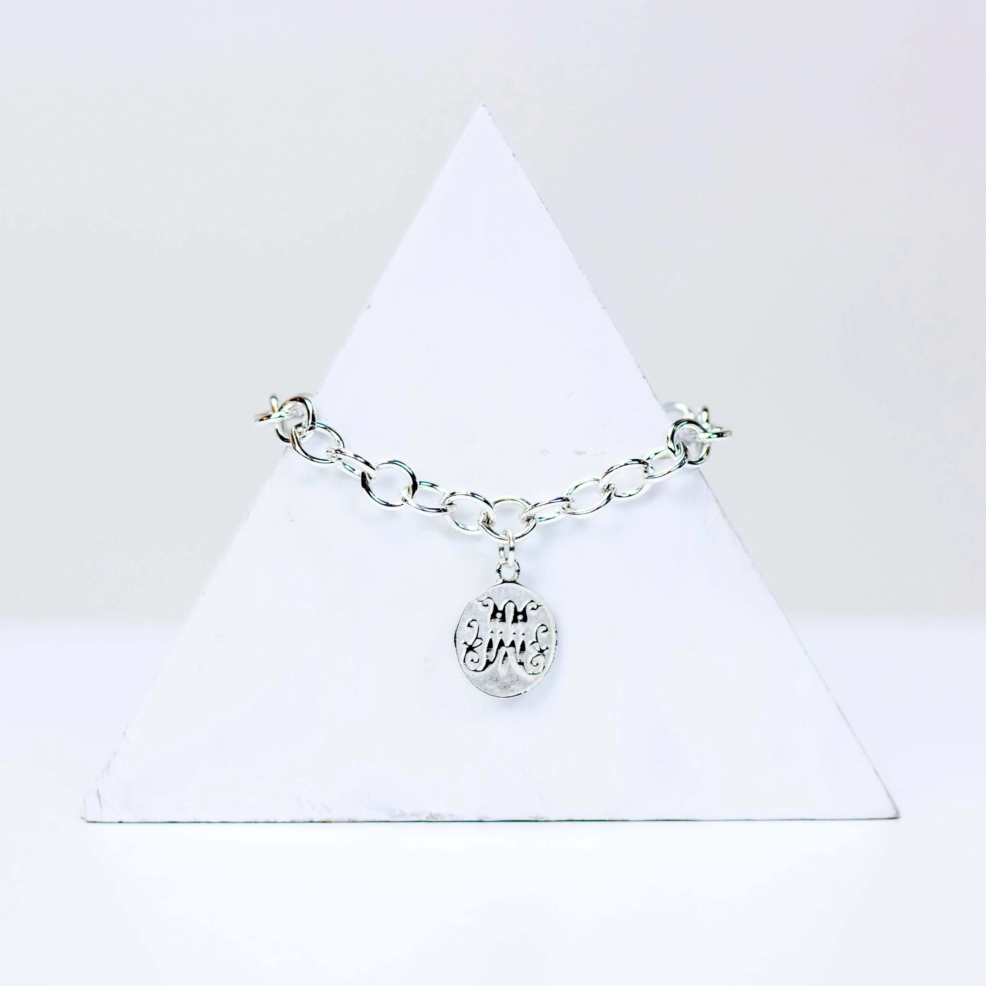 Script M Disc Charm Bracelet