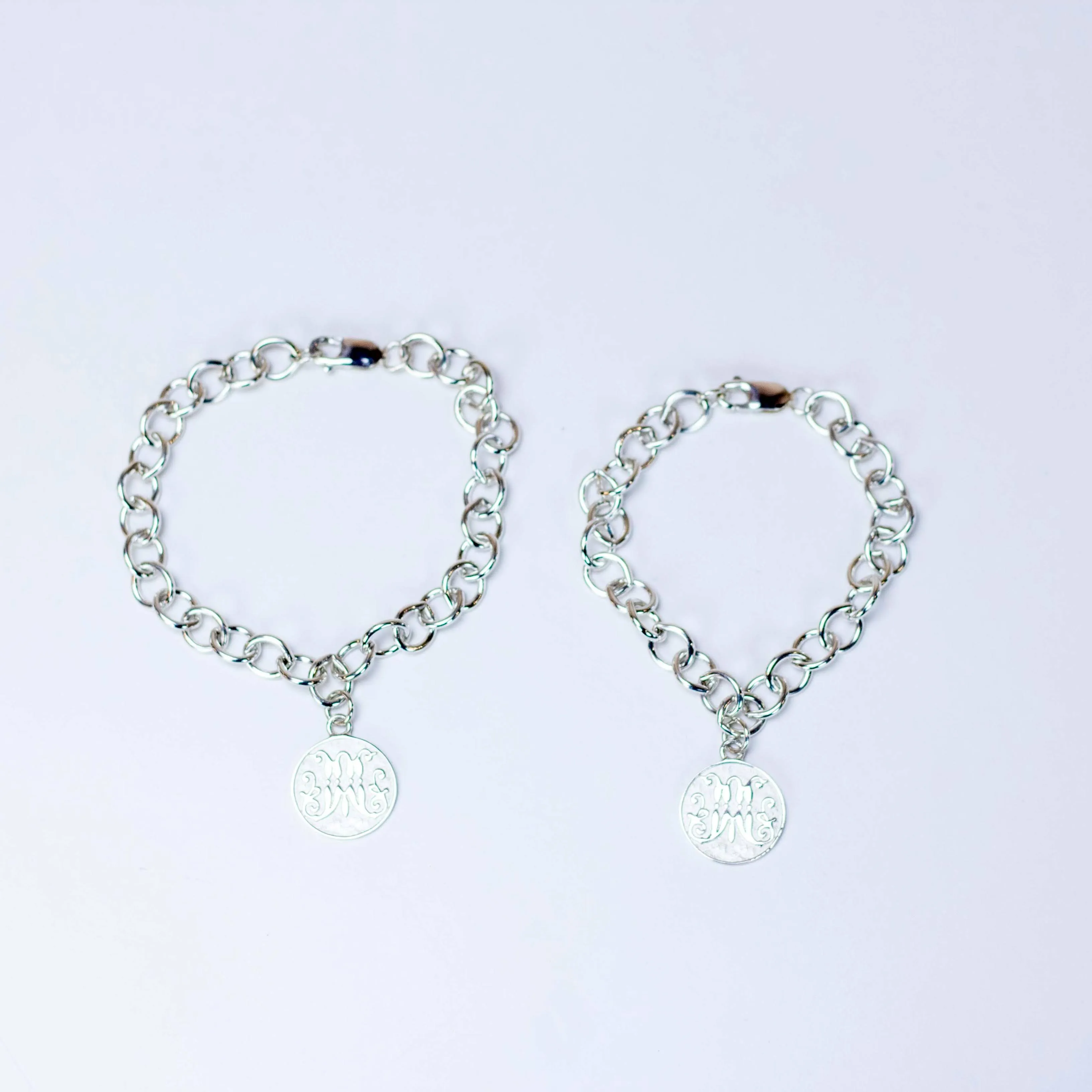 Script M Disc Charm Bracelet