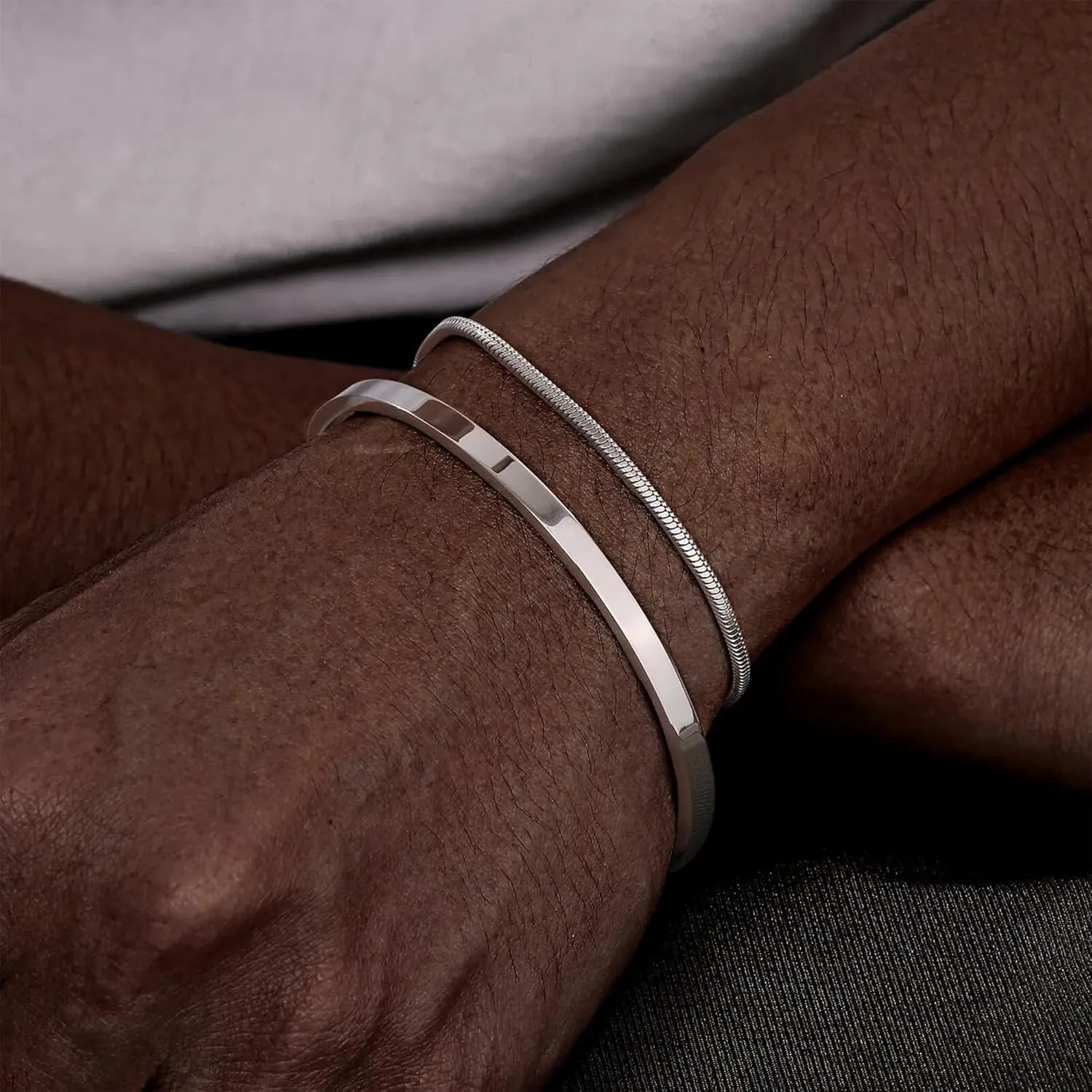 Silver Bracelet for Men as Mens Cuff Bracelet, 7.9" to 9" Silver Cuff Jewelry Stainless Steel Silver Bangle Snake Bracelet Mens Jewelry Gifts for Him Son Dad Man from Pealicious