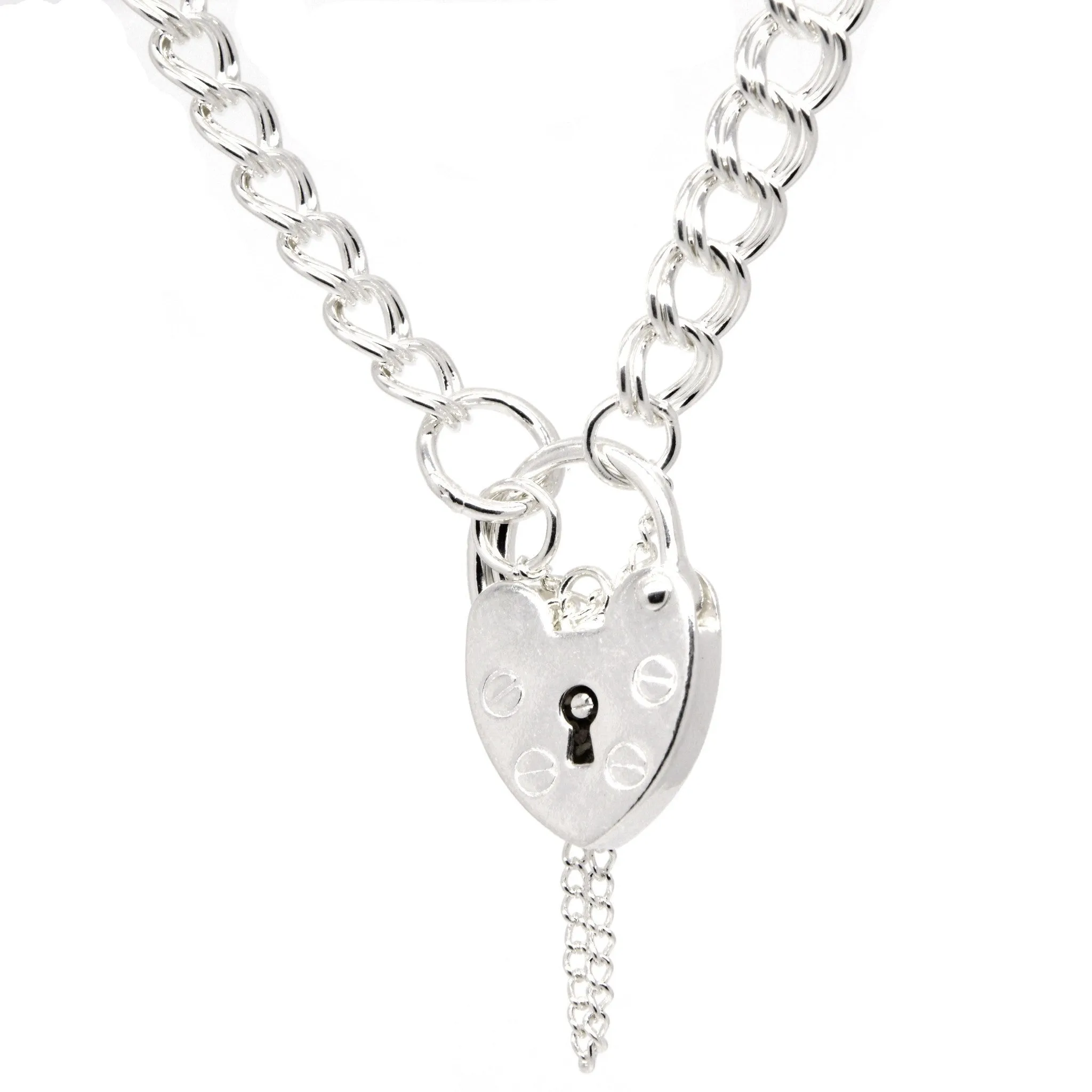 Silver Double Link Charm Bracelet with Padlock