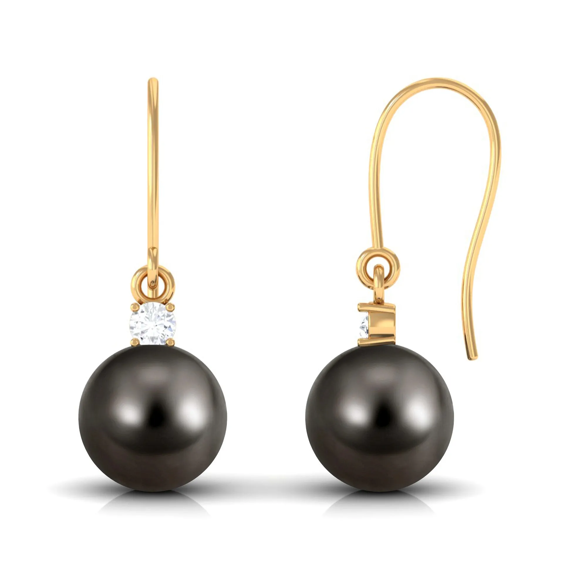 Solitaire Tahitian Pearl Drop Earrings with Diamond