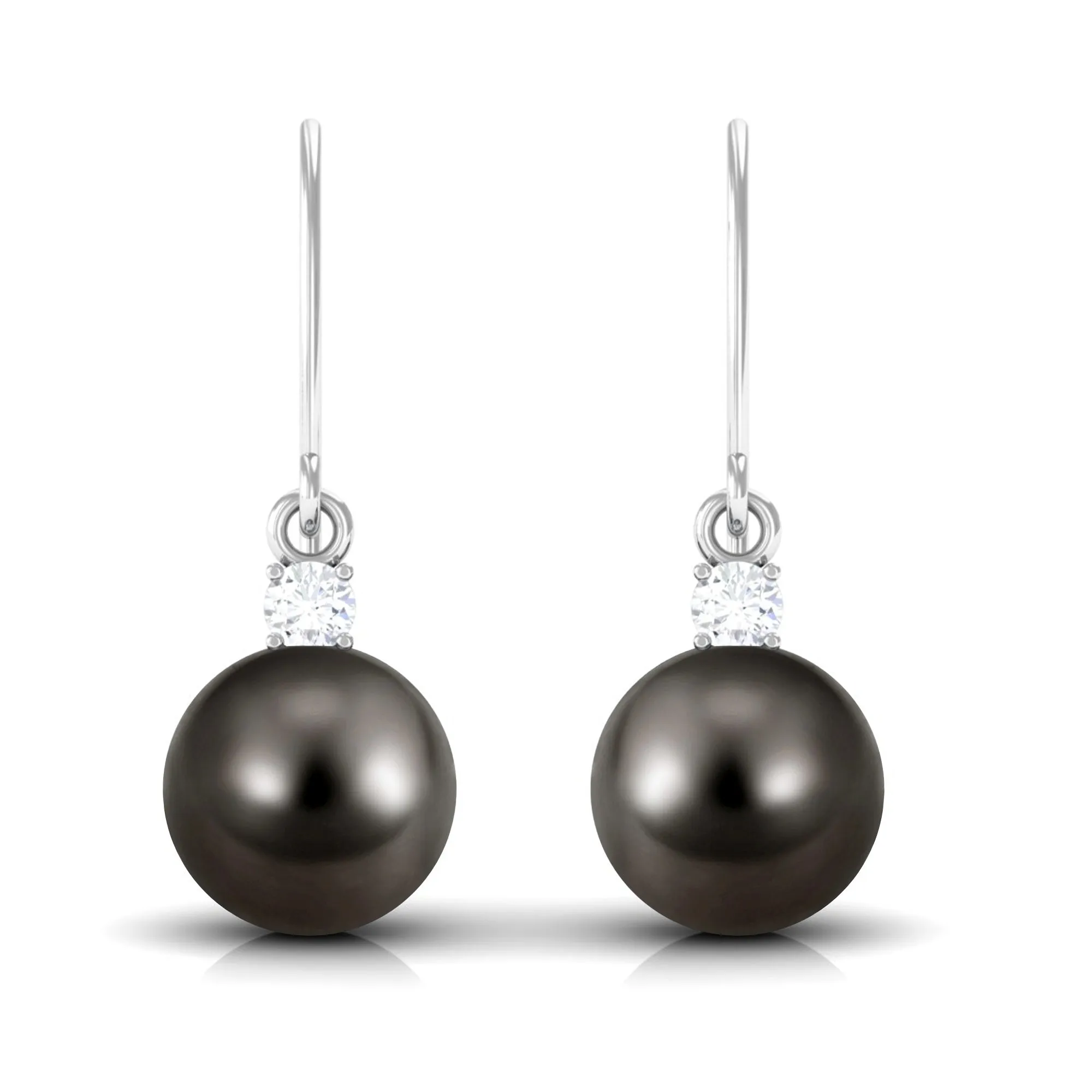 Solitaire Tahitian Pearl Drop Earrings with Diamond