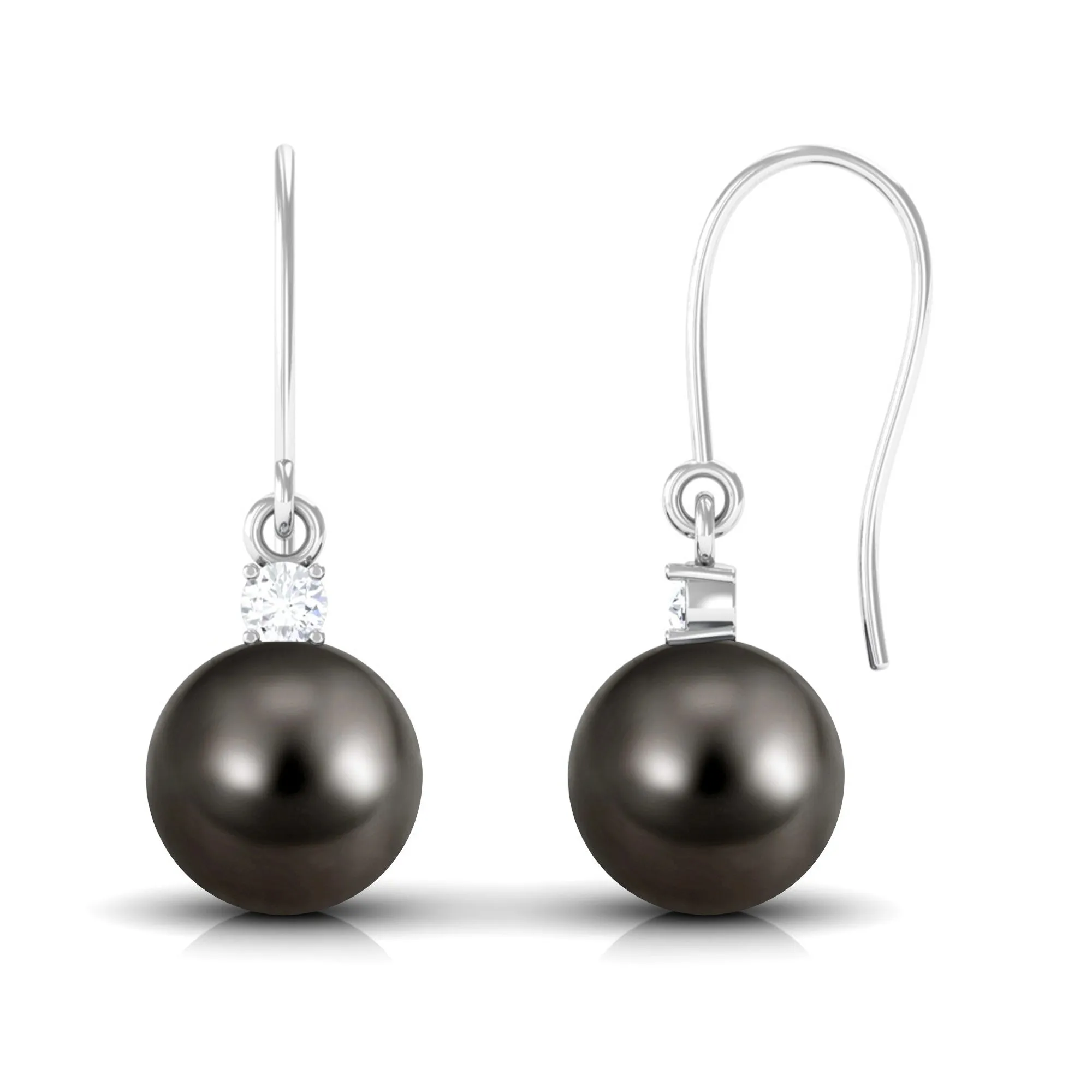 Solitaire Tahitian Pearl Drop Earrings with Diamond