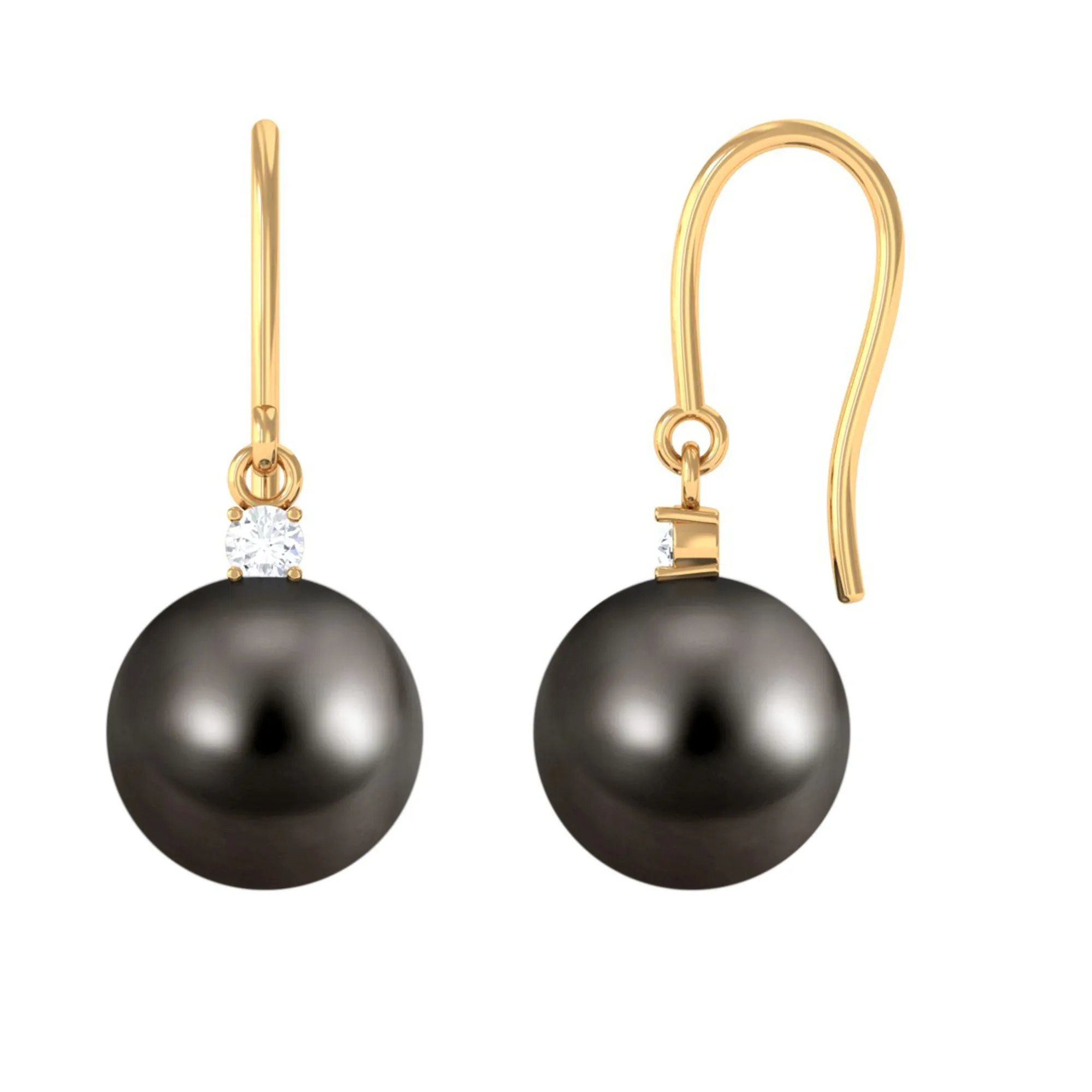 Solitaire Tahitian Pearl Drop Earrings with Diamond